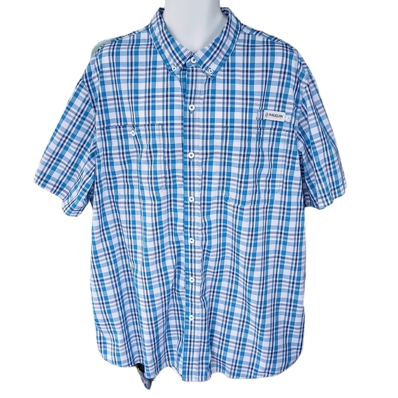 Magellan 2XL Loose Fit Mag Shield Blue, White, Black Check Fishing Shirt - Picture 1 of 8